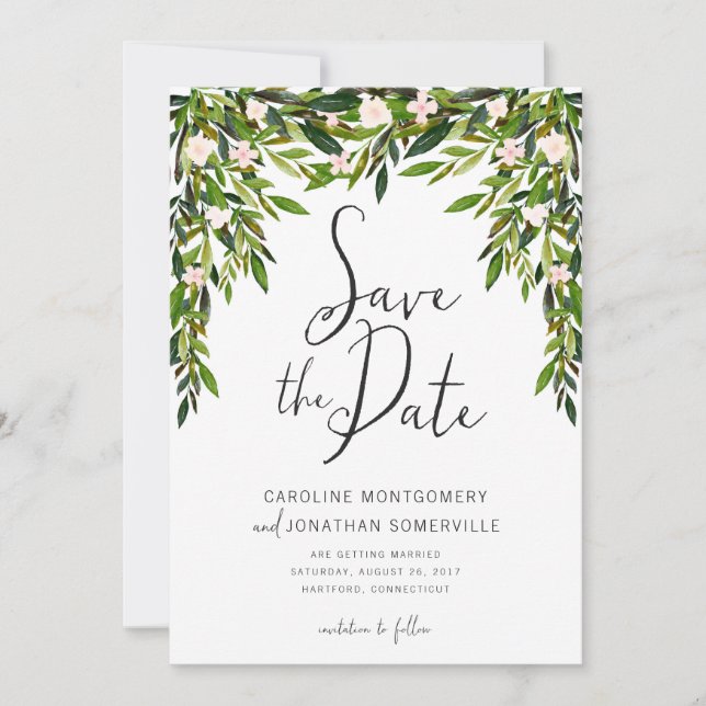 Greenery Save the Date Card Full Names (Front)