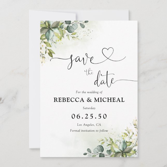 Greenery Save The Date Cards (Front)