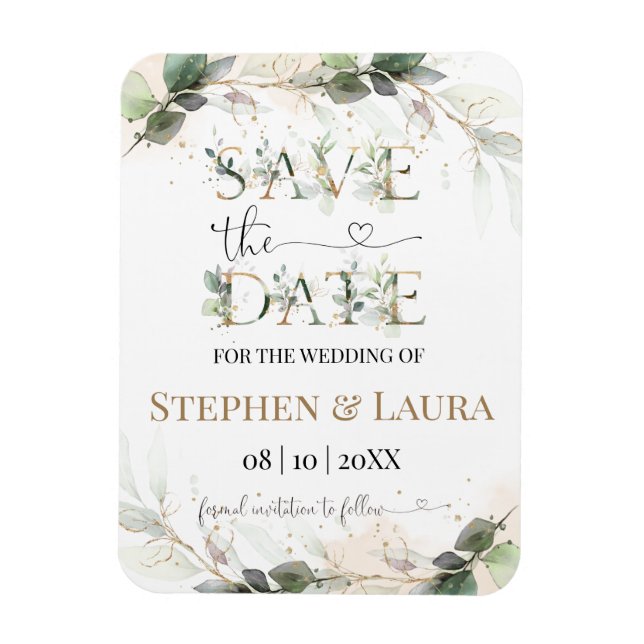 Greenery Save the Date Magnet Card (Vertical)