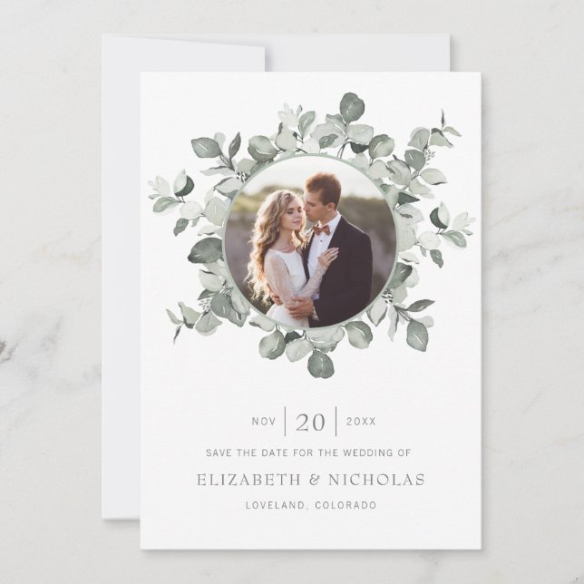 Greenery Save The Date Photo Wedding (Front)