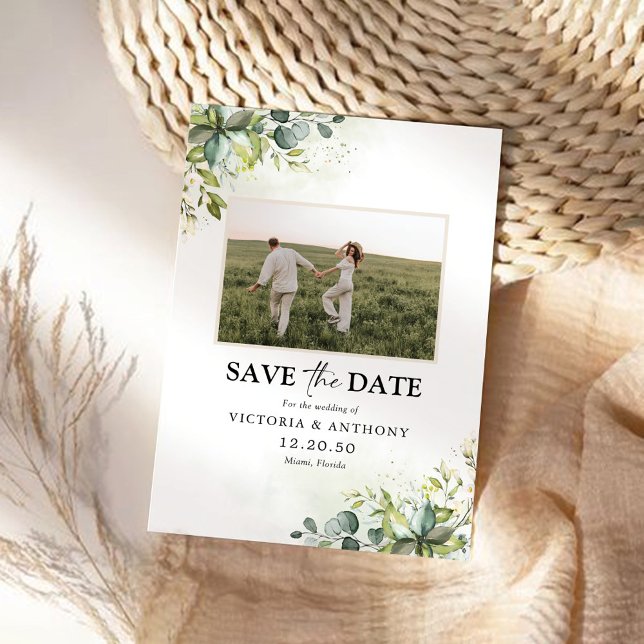 Greenery Save The Date with Photo Card (Creator Uploaded)