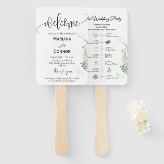 Greenery Script Timeline Program Invitation Hand Fan