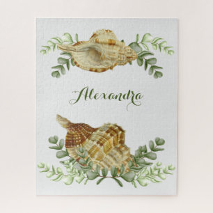 Greenery Seashell Nautical Cream Shells Coastal Th Jigsaw Puzzle