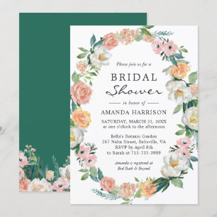 Greenery Secret Garden Floral Wreath Bridal Shower Invitation