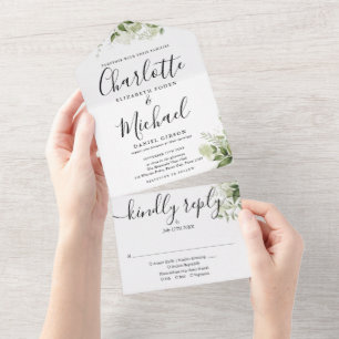 Greenery Signature Script Monogram Wedding All In One Invitation