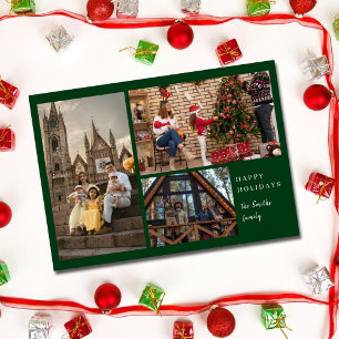 Greenery Simple Elegant 3 photo Minimal Christmas Holiday Card