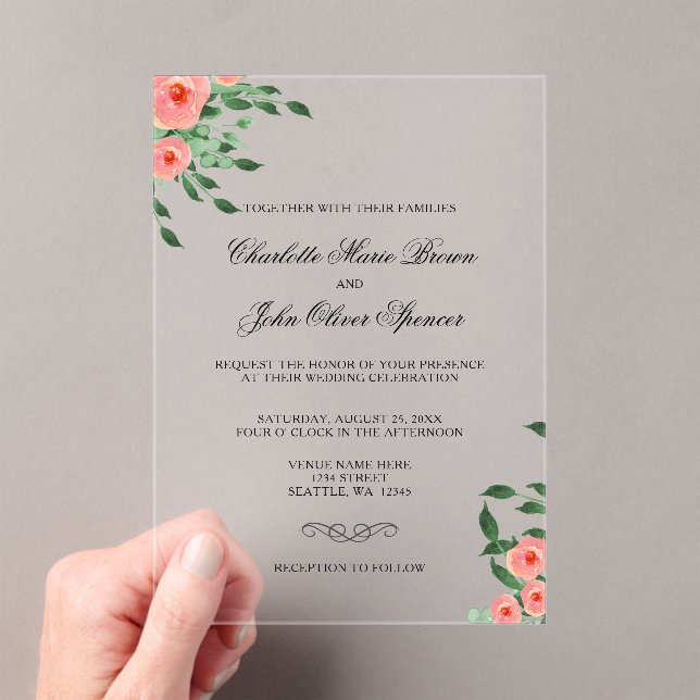 Greenery Simple Peach Flowers Wedding invitations (Insitu (Handheld))