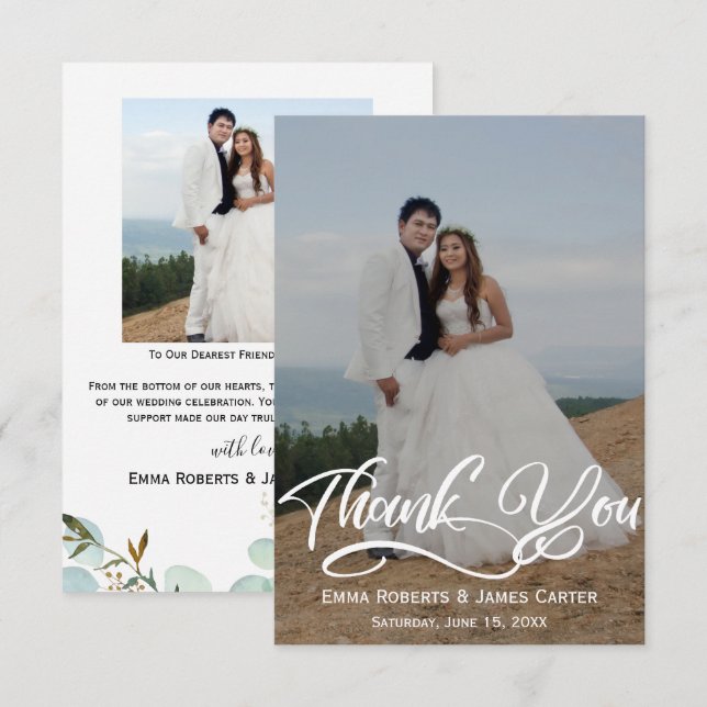 Greenery Simple Script Wedding Thank You Card (Front/Back)