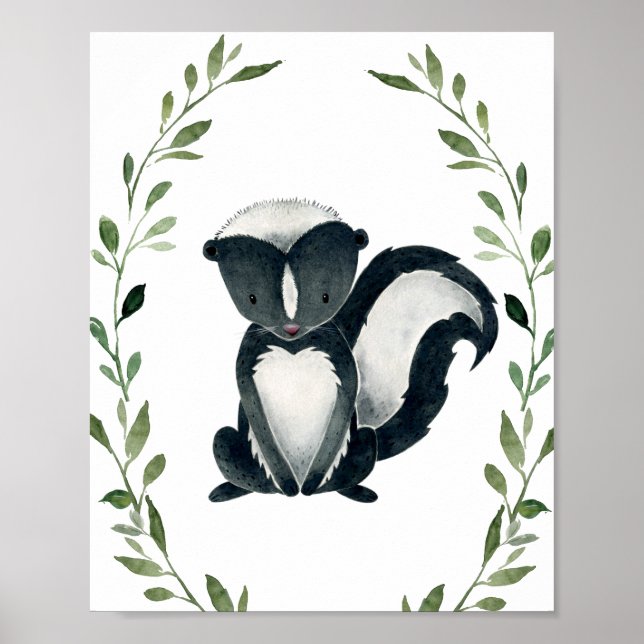 Greenery Skunk Woodland Animals Nursery Wall Art (Front)