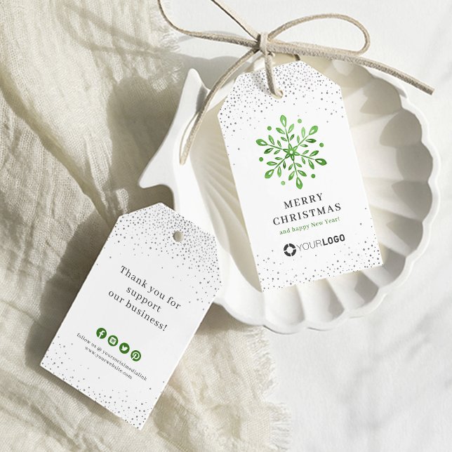 Greenery snowflake company logo Christmas Gift Tags (Greenery snowflake company logo Christmas Gift Tags)