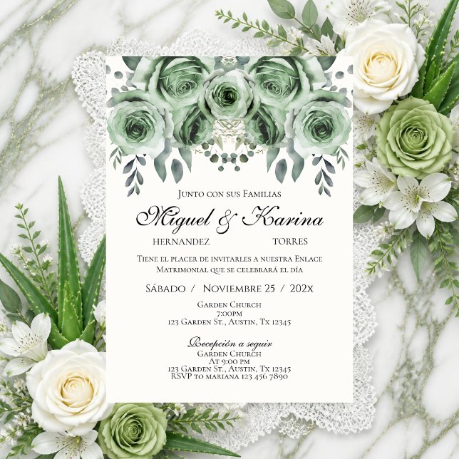 Greenery Spanish Wedding invitation (Creator Uploaded)