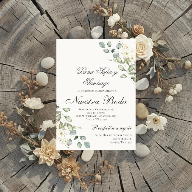 Greenery Spanish Wedding Invitation (Creator Uploaded)