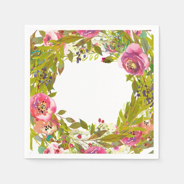 Greenery Spring Pink Floral Flowers Wedding Napkin (Front)