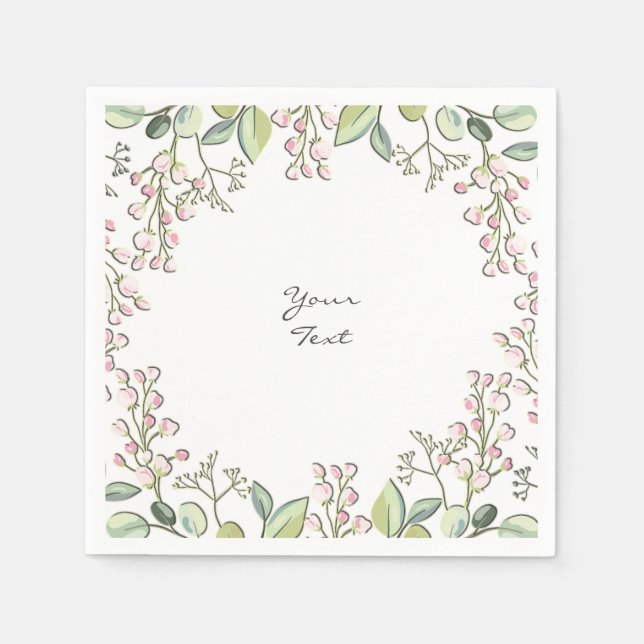 Greenery Spring Pink Flowers Napkins (Front)