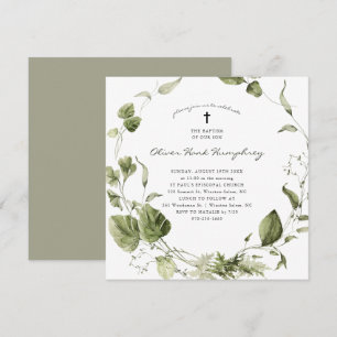 Greenery Spring Summer Botanical Baptism Invitation