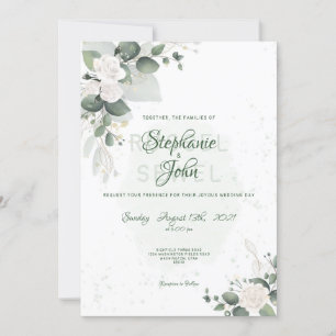 Greenery Spring & White Floral Water Colour Invitation