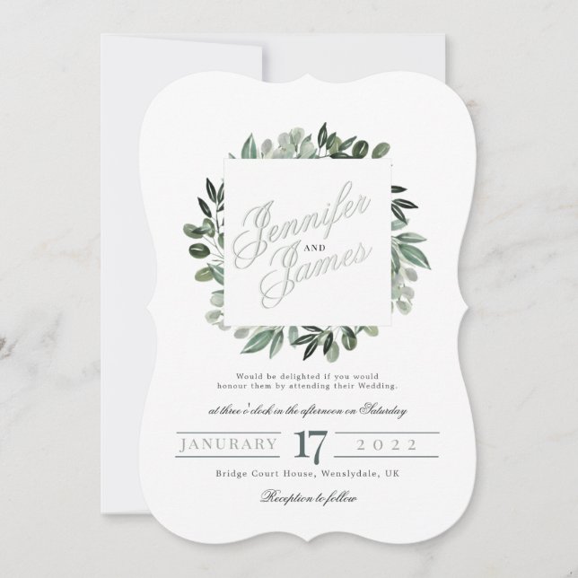 Greenery Squarelett, bouquet watercolour greenery Invitation (Front)