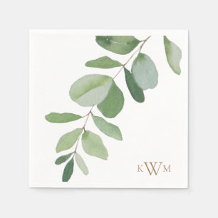 Greenery Stem Gold Monogram Wedding Napkin