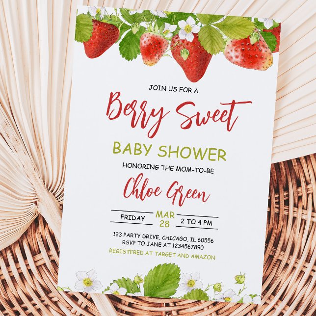  Greenery Strawberry Baby Shower Invitation (Creator Uploaded)