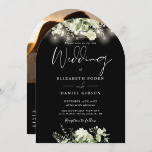 Greenery String Lights QR Code Photo Arch Wedding Invitation