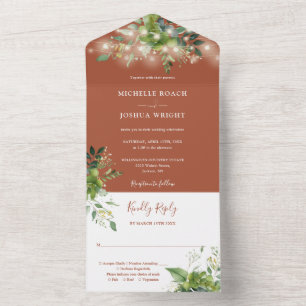 Greenery String Lights Terracotta Wedding All In One Invitation