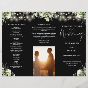 Greenery String Lights Trifold Wedding Program Flyer