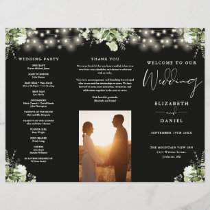 Greenery String Lights Trifold Wedding Program Flyer