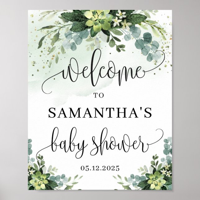 Greenery succulent baby shower welcome sign (Front)