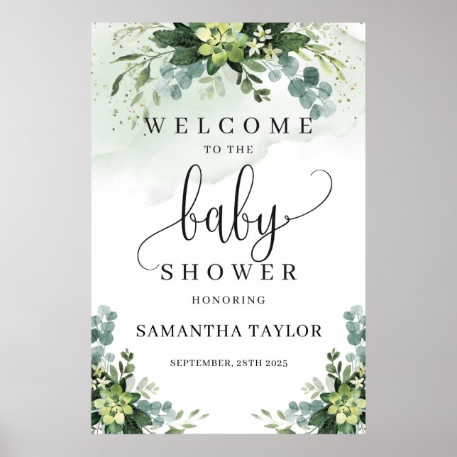 Greenery succulent baby shower welcome sign (Front)