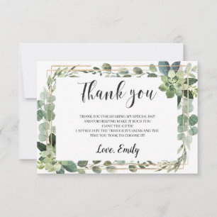 Greenery succulent bridal shower thank you card