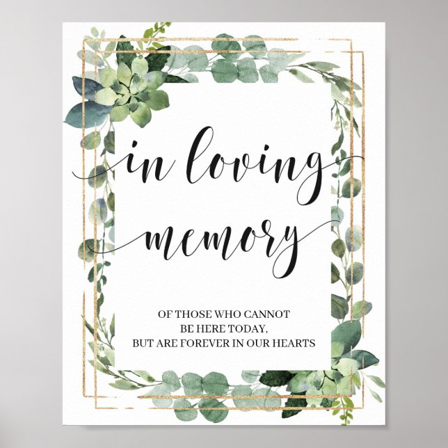 Greenery succulent gold in loving memory sign (Front)