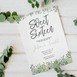 Greenery Succulent Sweet Sixteen Birthday Invitation