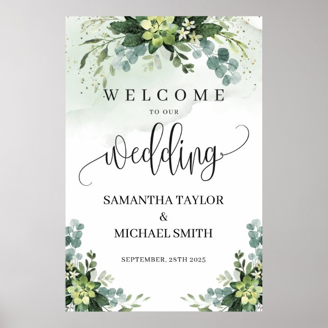 Greenery succulent wedding welcome sign poster (Front)