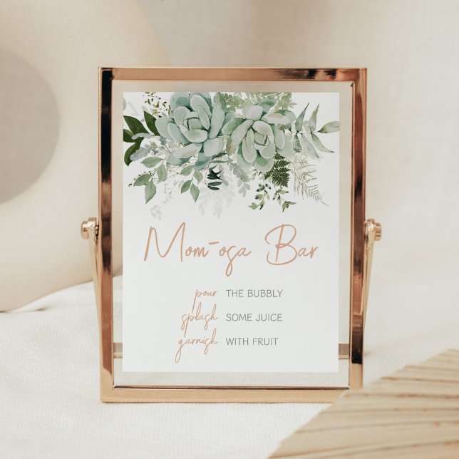Greenery Succulents Baby Shower Mum Osa Bar Poster (Succulent Gender Neutral Baby Shower Mom Osa Bar Sign)