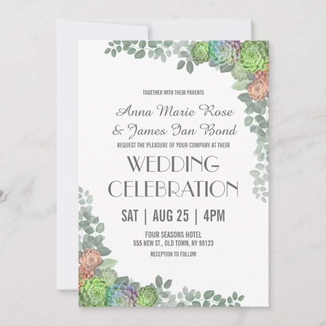Greenery Succulents Wedding Invitations (Front)