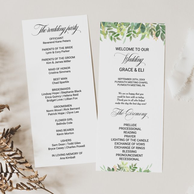 Greenery Summer Destination Wedding Program Programme (Creator Uploaded)