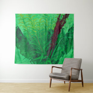 Greenery, summer herbs & wildflowers, floral art tapestry