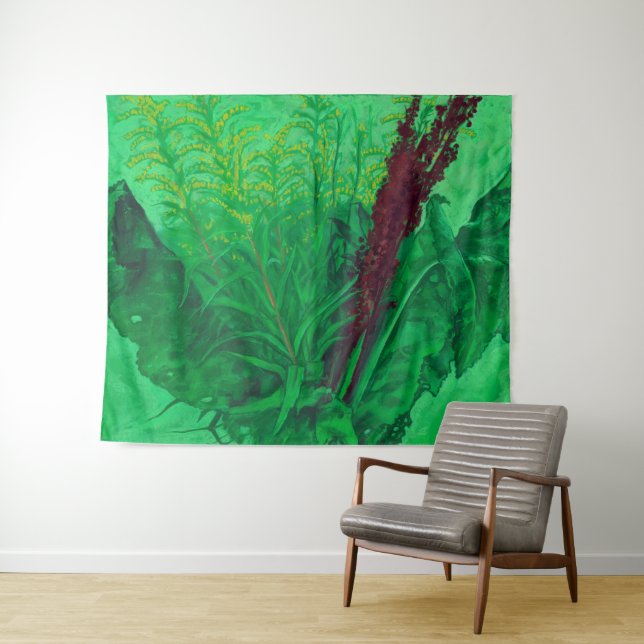 Greenery, summer herbs & wildflowers, floral art tapestry (In Situ (Horizontal))