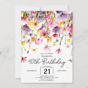 Greenery Summer Wildflowers 40th birthday Invitation