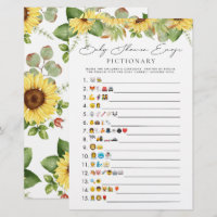 Greenery Sunflower Baby Shower Emoji Game 