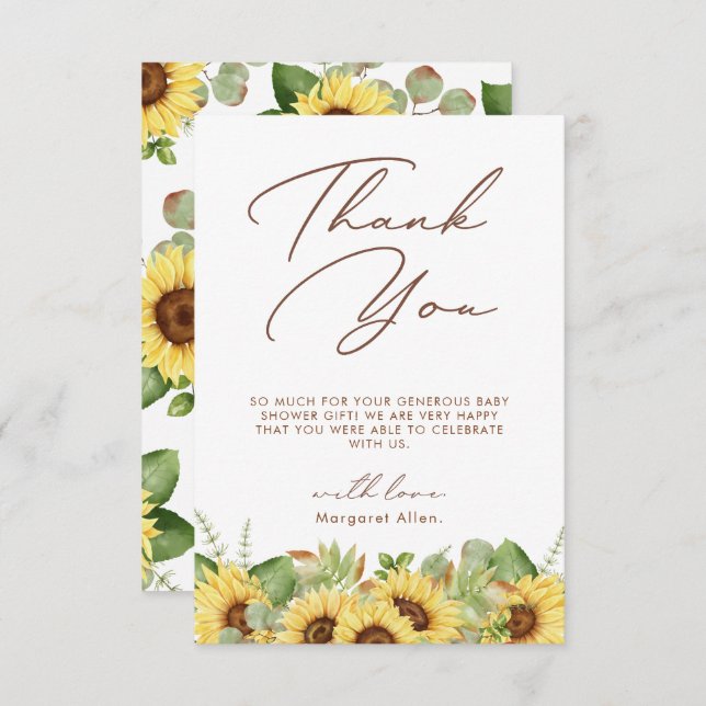  Greenery Sunflower Baby Shower Thank You (Front/Back)