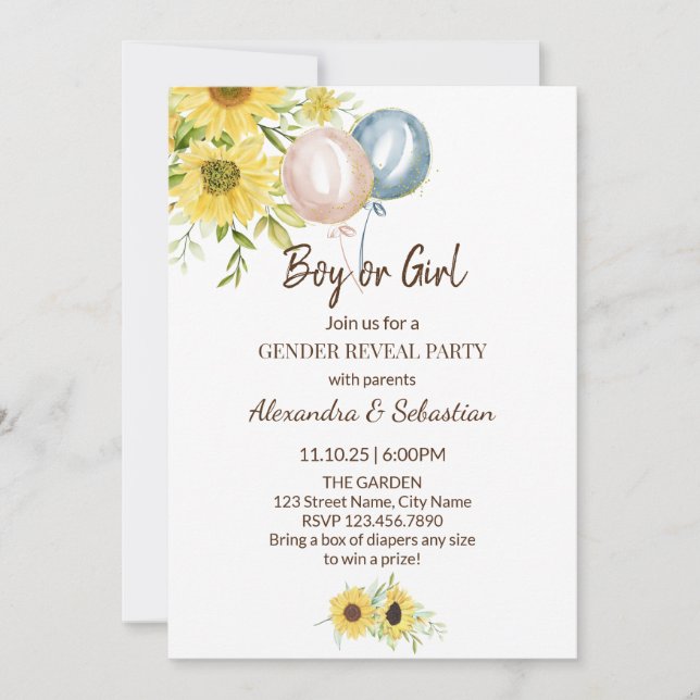Greenery Sunflower Gender Reveal Invitation (Front)