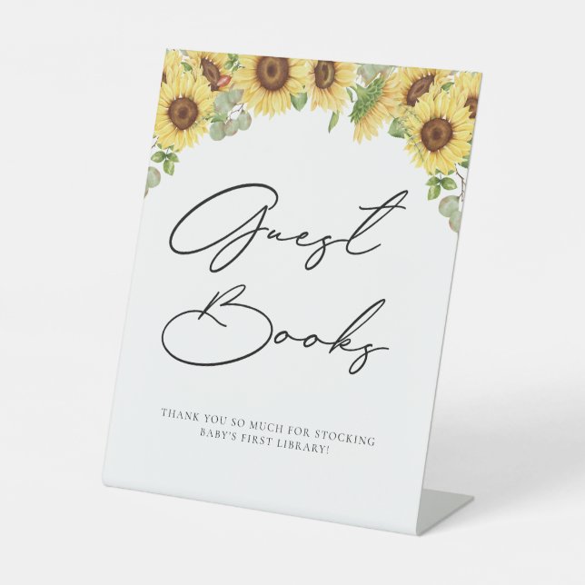 Greenery Sunflower  Guest Books Baby Shower Pedestal Sign (Front)