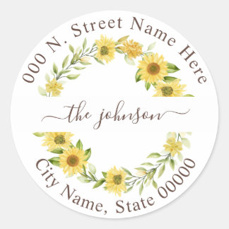Greenery Sunflower Return Address Classic Sticker
