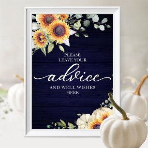 Greenery Sunflowers Bridal Shower Advice Sign