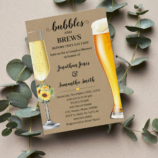 Greenery Sunflowers Bubbles & Brews before I do Invitation