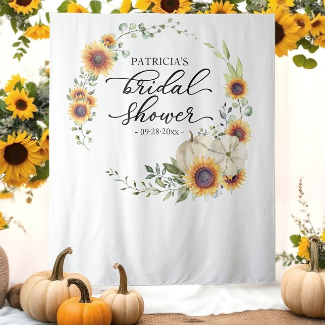 Greenery Sunflowers Fall Bridal Shower Backdrop Tapestry (Creator Uploaded)