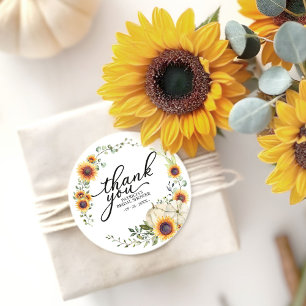 Greenery Sunflowers Fall Bridal Shower Favour Classic Round Sticker