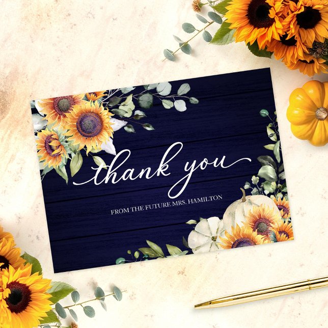 Greenery Sunflowers Fall Bridal Shower Thank You Invitation (Creator Uploaded)