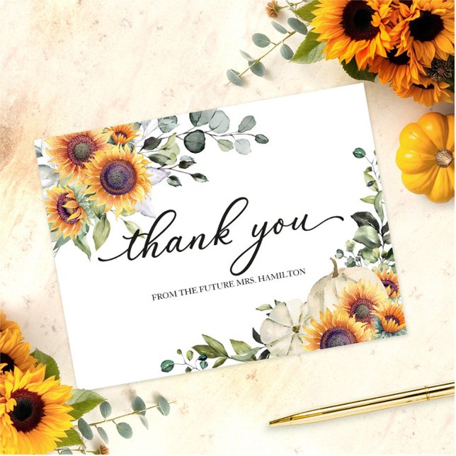Greenery Sunflowers Fall Bridal Shower Thank You Postcard (Creator Uploaded)